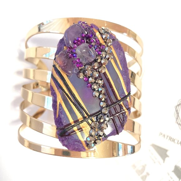 Gold Plated Bangle with Purple Agate Stone - Picture 3 of 6